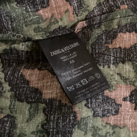 Zadig & Voltaire Rebelle Leo Green Brown Ruffle Trim Camo Midi Dress XS - Picture 9 of 10